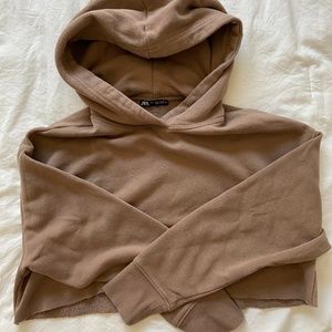Comfy Tan Cropped Zara Sweatshirt Hoodie